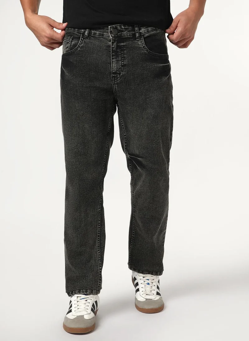 Urbano Fashion Men's Black Regular Fit Heavy Washed Denim Jeans Stretchable